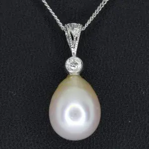 Pale Gold South Sea Pearl Pendant with Diamonds White Gold