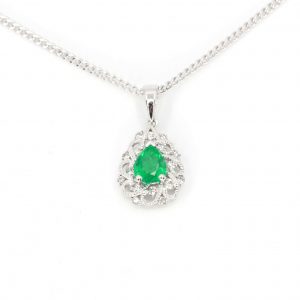 Emerald Pendant with Diamonds set in 18ct White Gold