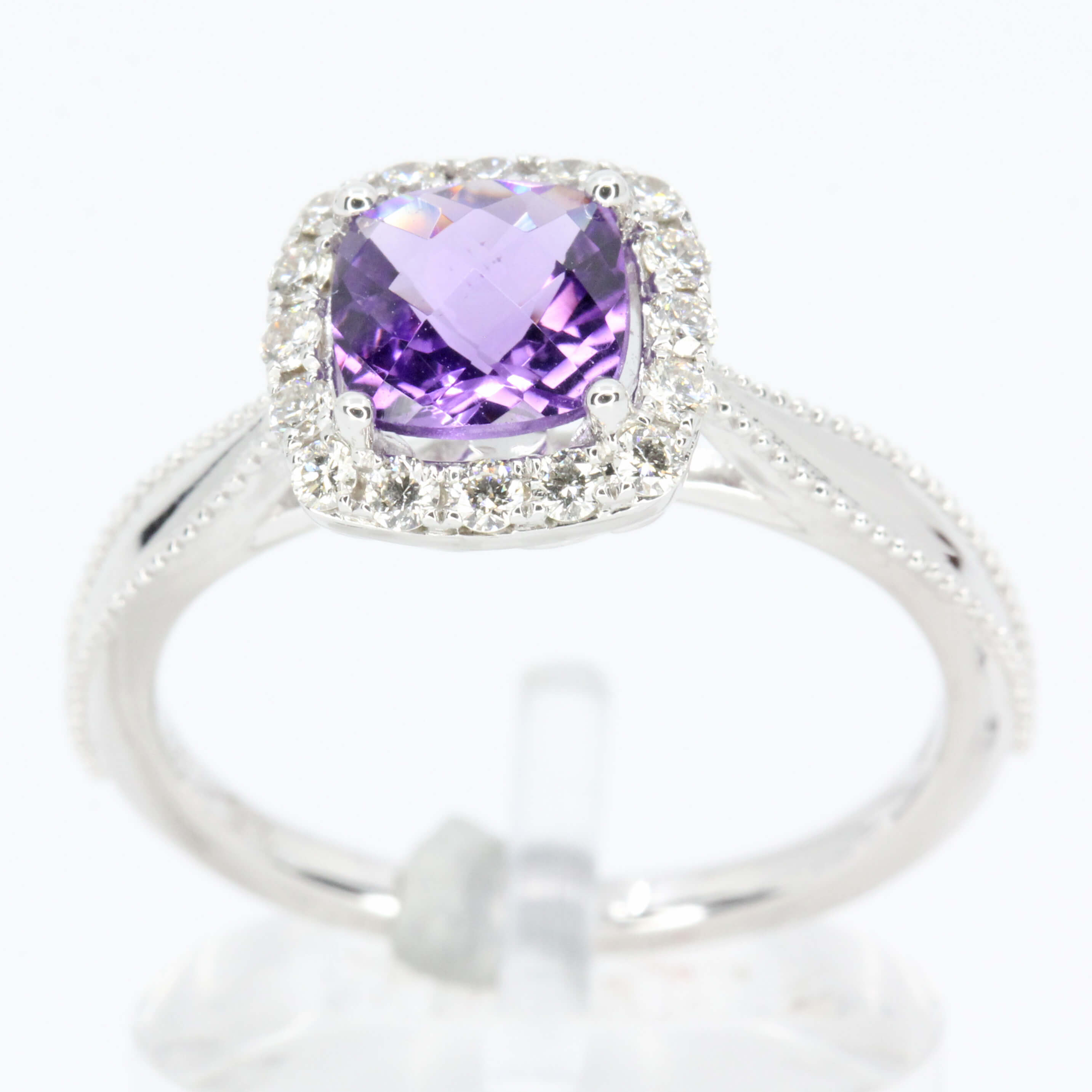 18ct White Gold Amethyst and Diamonds Ring | Allgem Jewellers