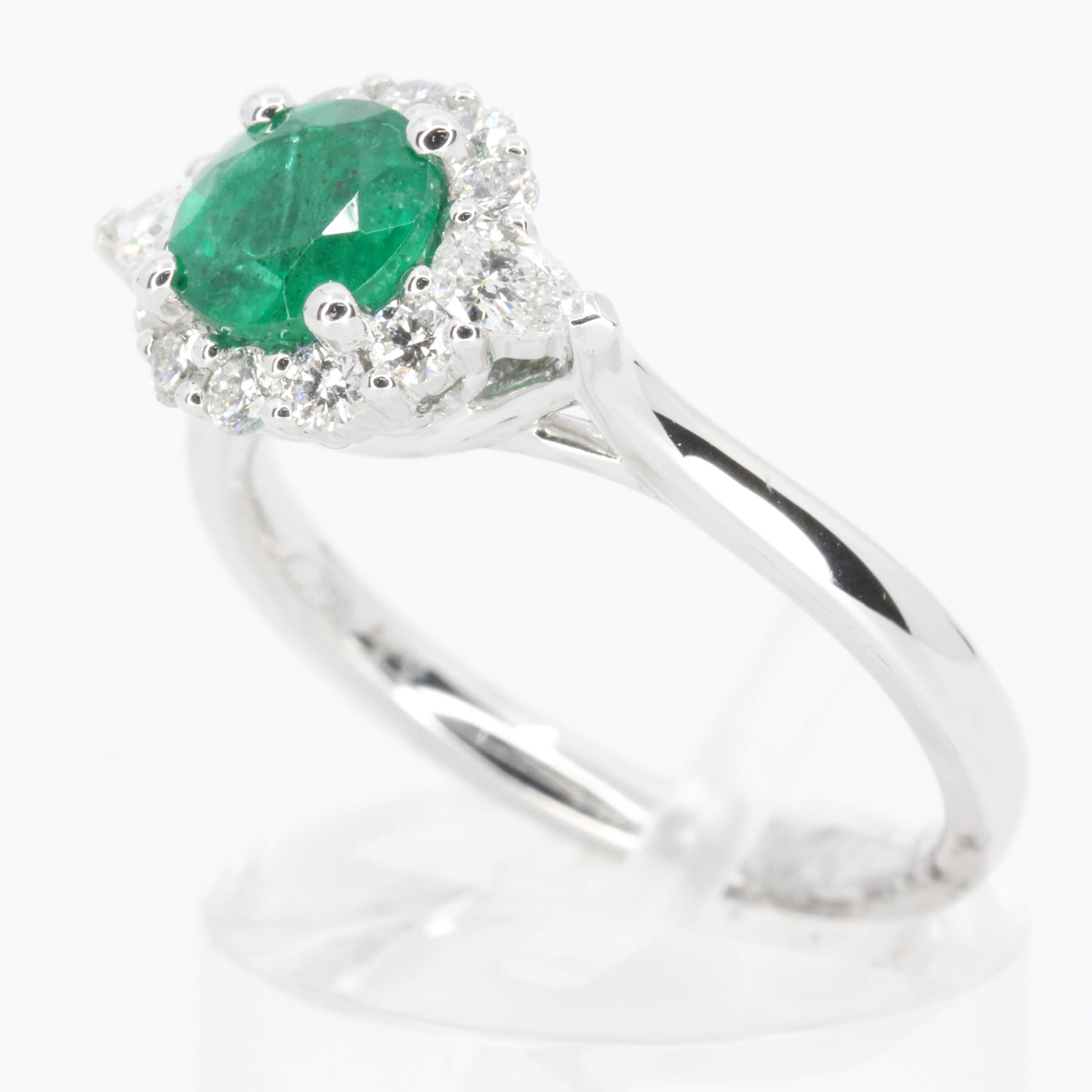 18ct White Gold Emerald and Diamond Ring | Allgem Jewellers