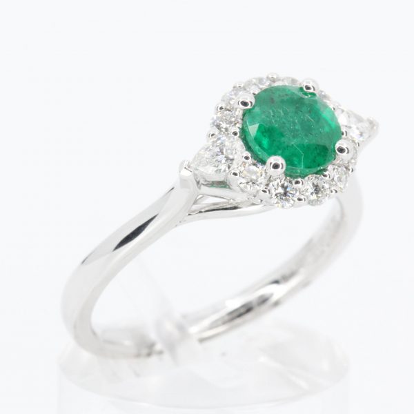 18ct White Gold Emerald and Diamond Ring | Allgem Jewellers