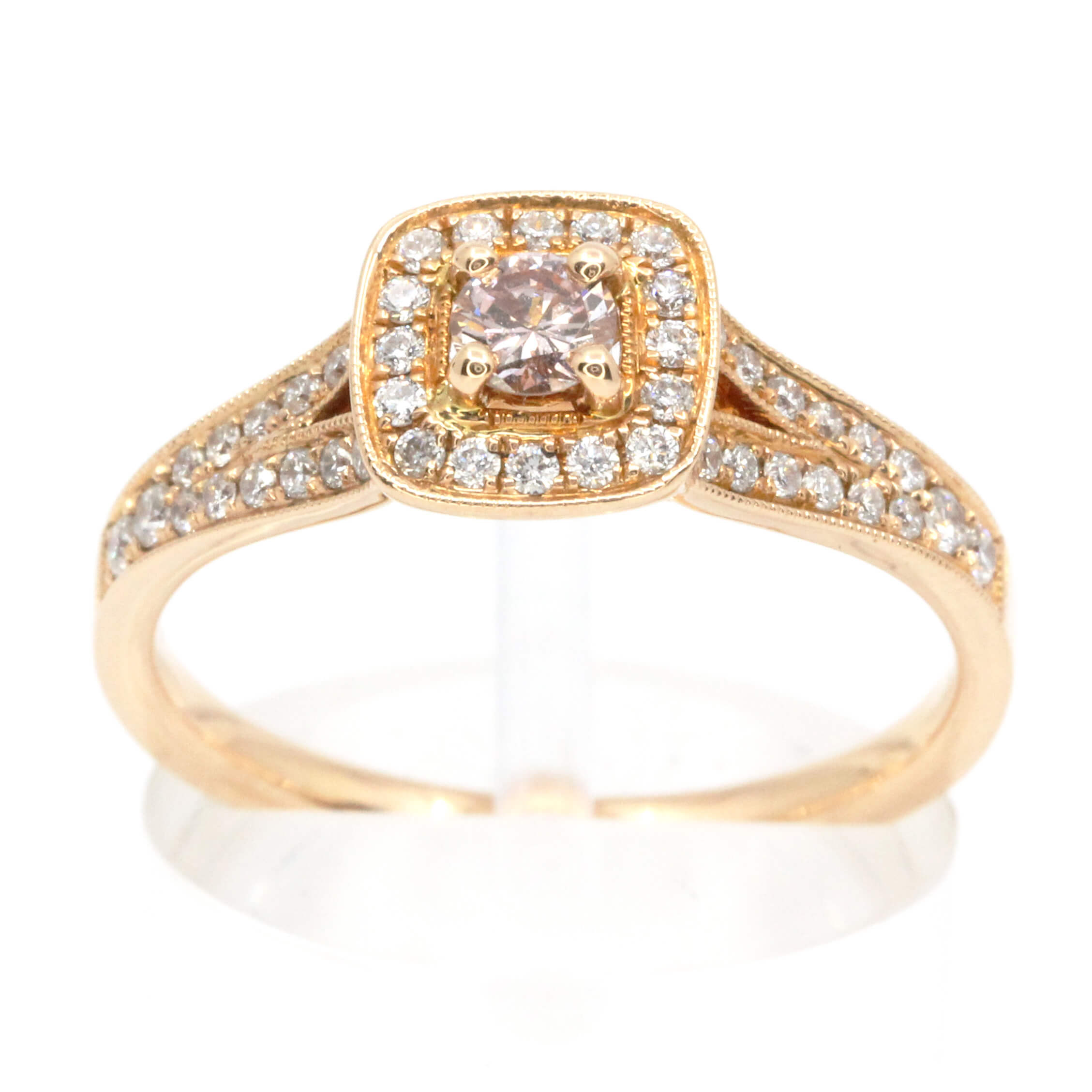 Round Brilliant Cut Pink Champagne Diamond Ring with Diamonds set in