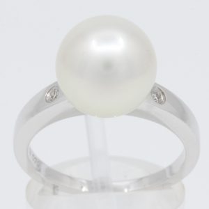 White Gold South Sea Autore Pearl Ring with Accent Diamonds