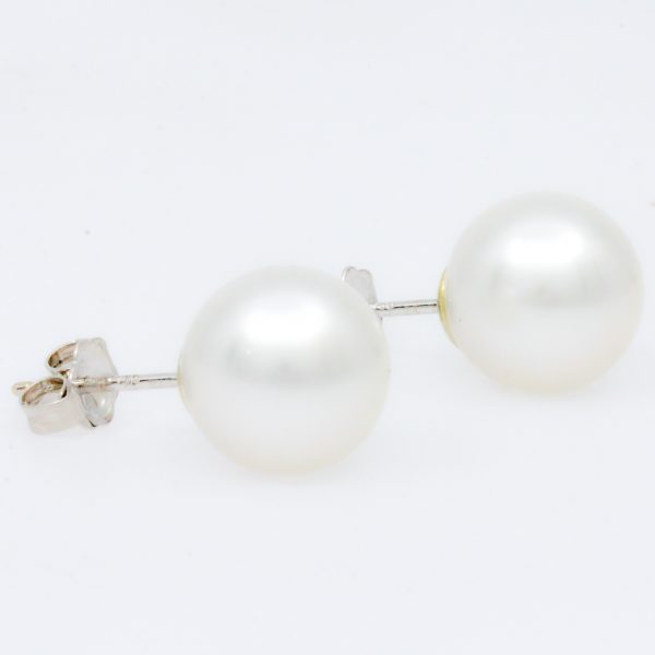 18ct White Gold White South Sea Pearl Studs | Allgem Jewellers