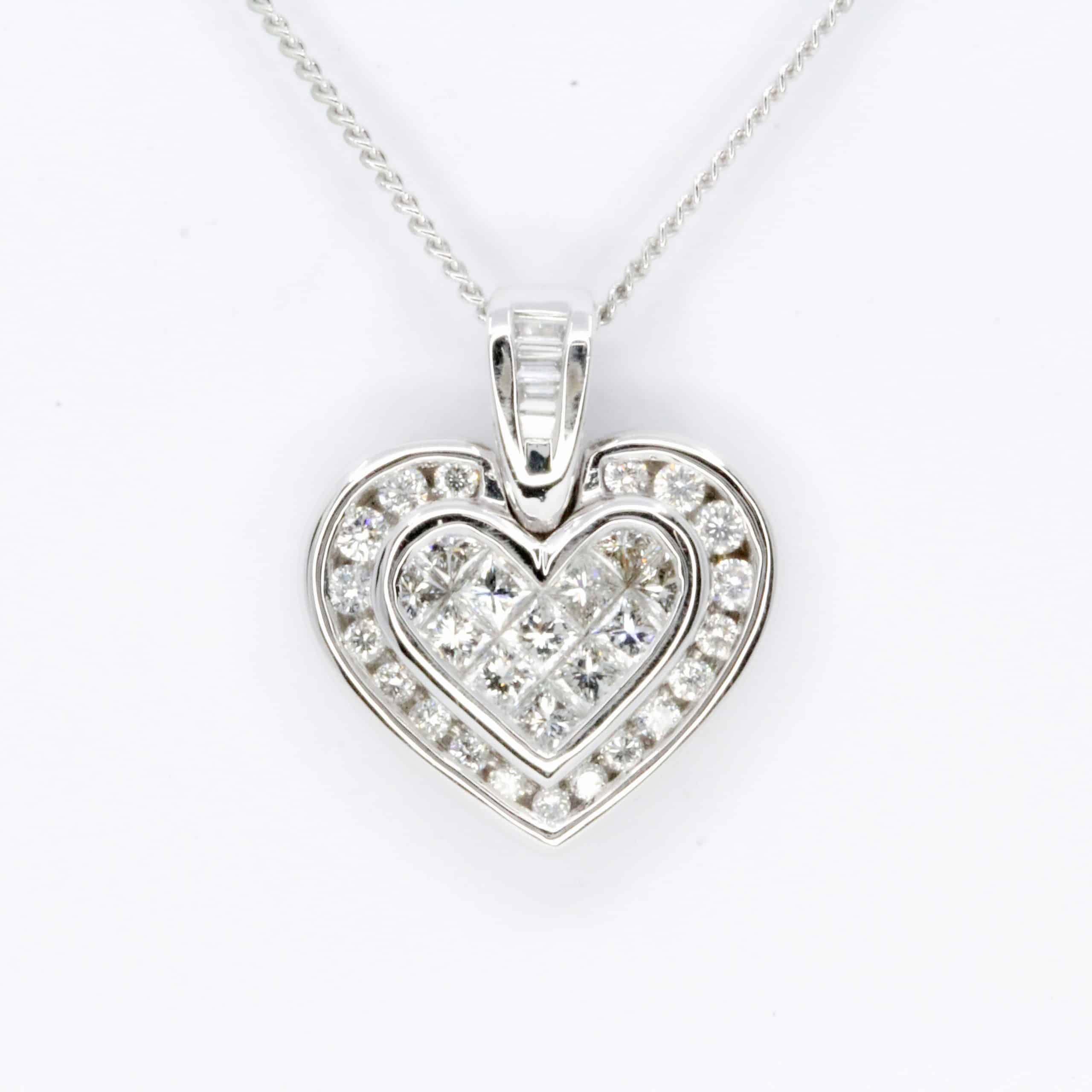 18ct White Gold Diamond Heart Pendant | Allgem Jewellers