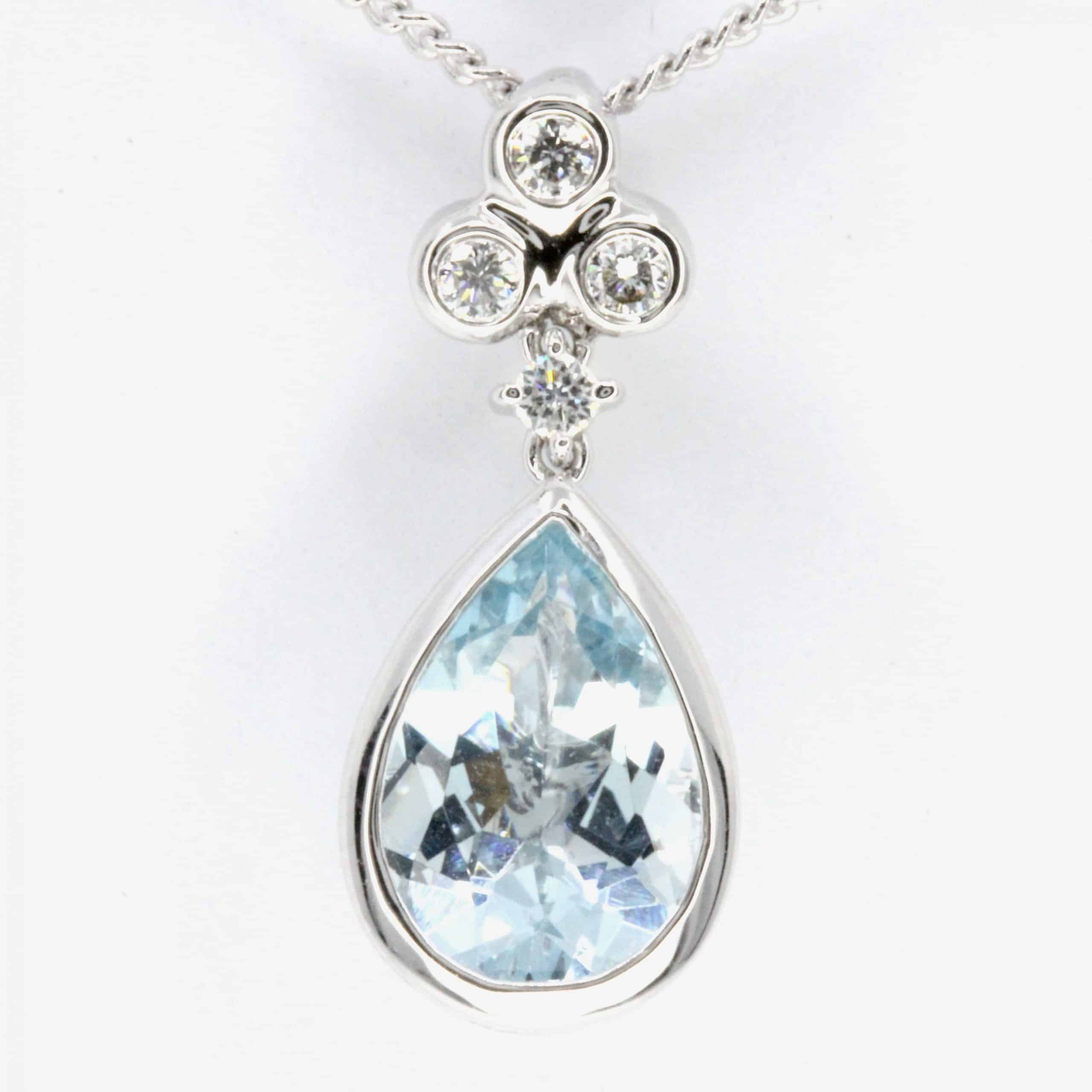 18ct White Gold Aquamarine and Diamond Pendant | Allgem Jewellers