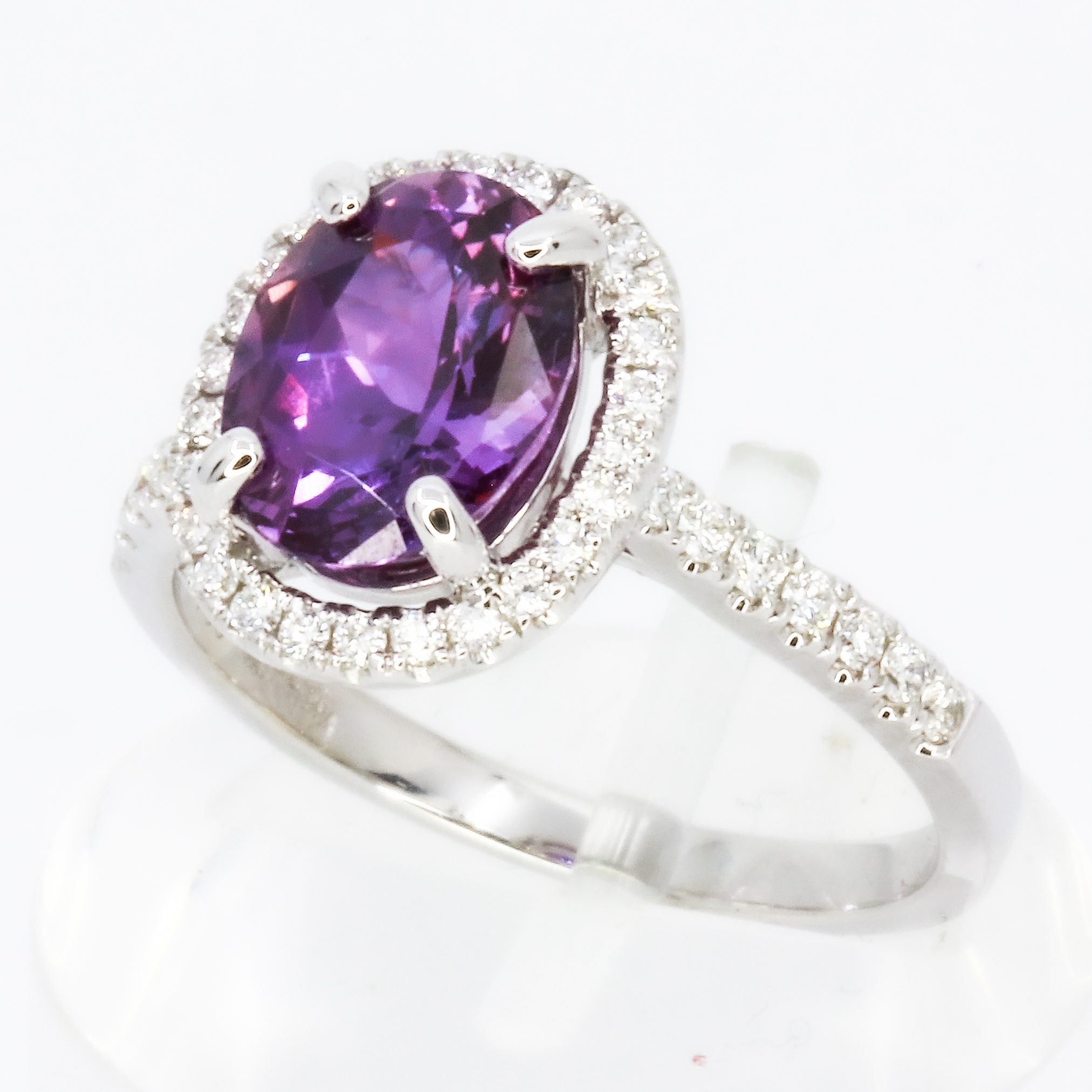18ct White Gold Purple Sapphire and Diamonds Ring | Allgem Jewellers