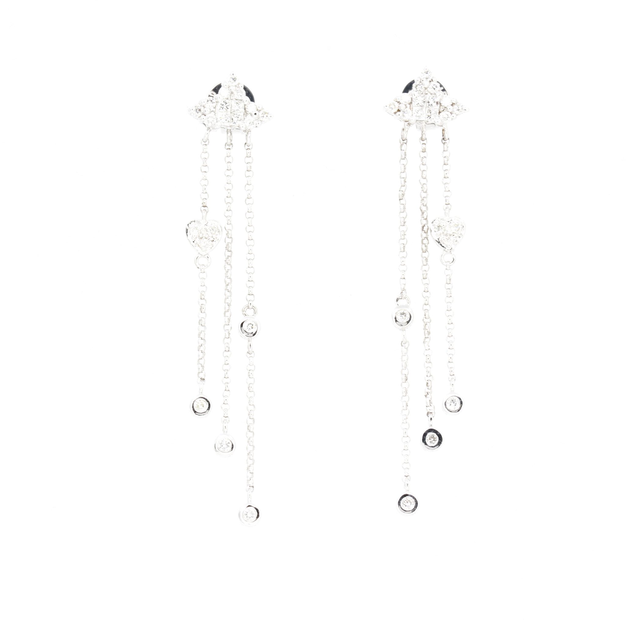 18ct White Gold Diamond Chain Drop Earrings | Allgem Jewellers