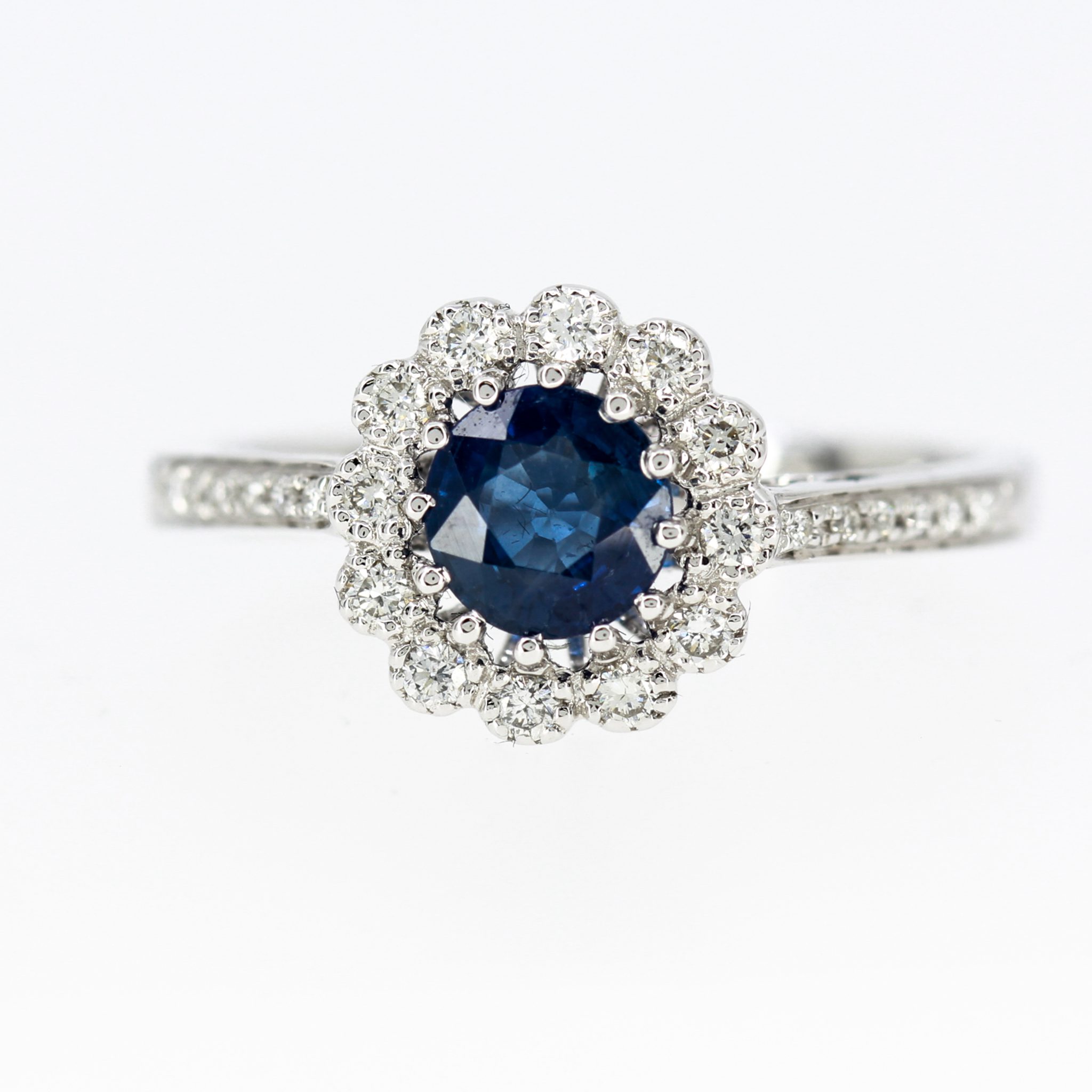 18ct White Gold African Sapphire and Diamond Ring | Allgem Jewellers