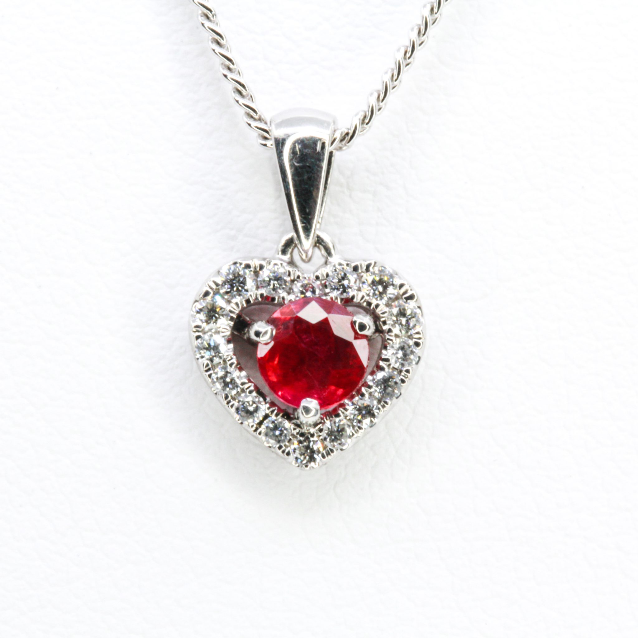 18ct White Gold Burmese Ruby and Diamond Pendant | Allgem Jewellers