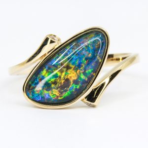 14ct Yellow Gold Free-Form Opal Triplet and Diamond Ring
